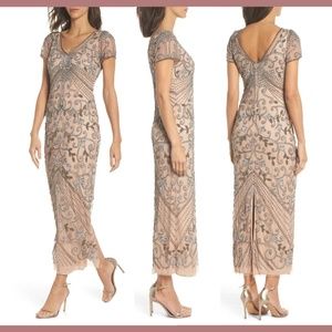 NEW‎ $238 Pisarro Nights Beaded Longline Gown in Rose Nude [SZ 12 ]